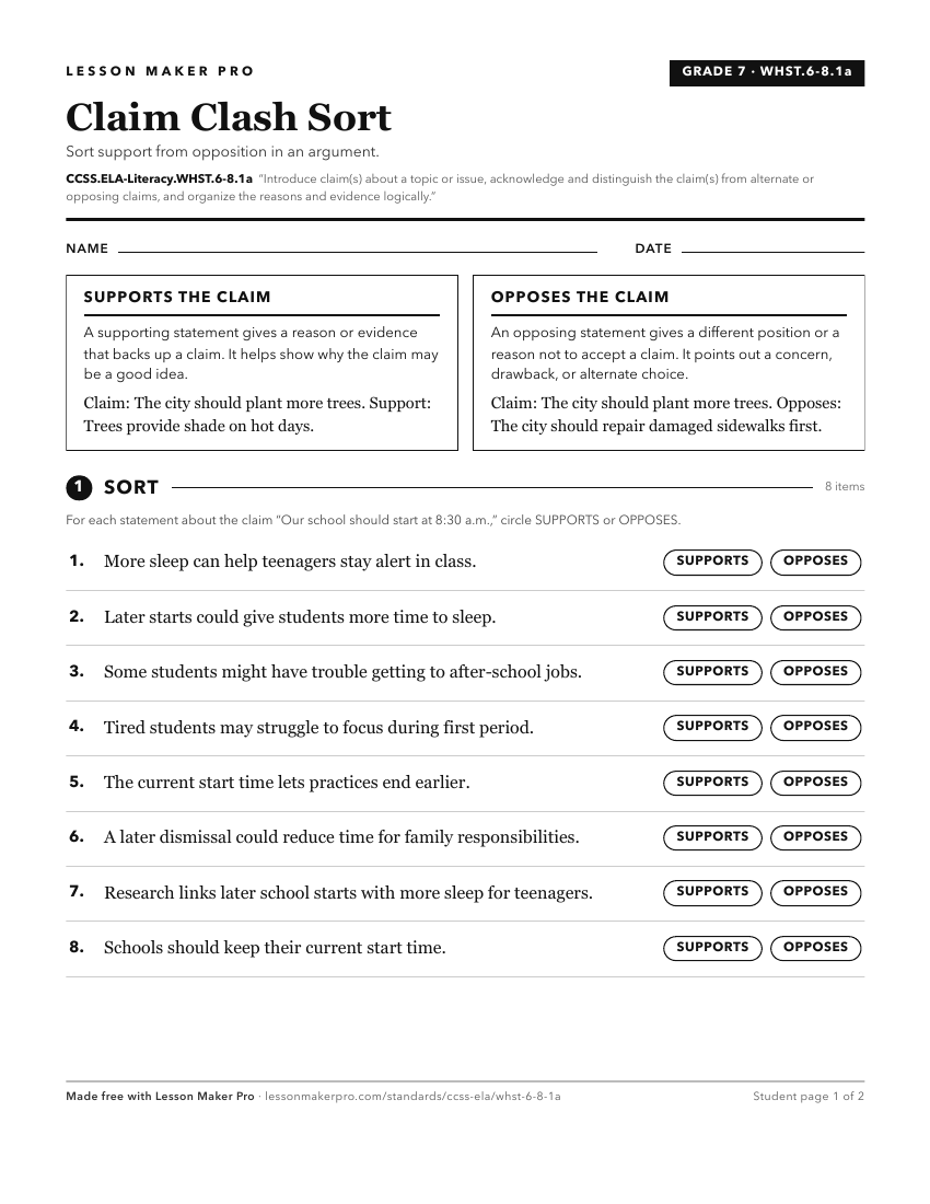 Preview of the CCSS.ELA-Literacy.WHST.6-8.1a printable worksheet