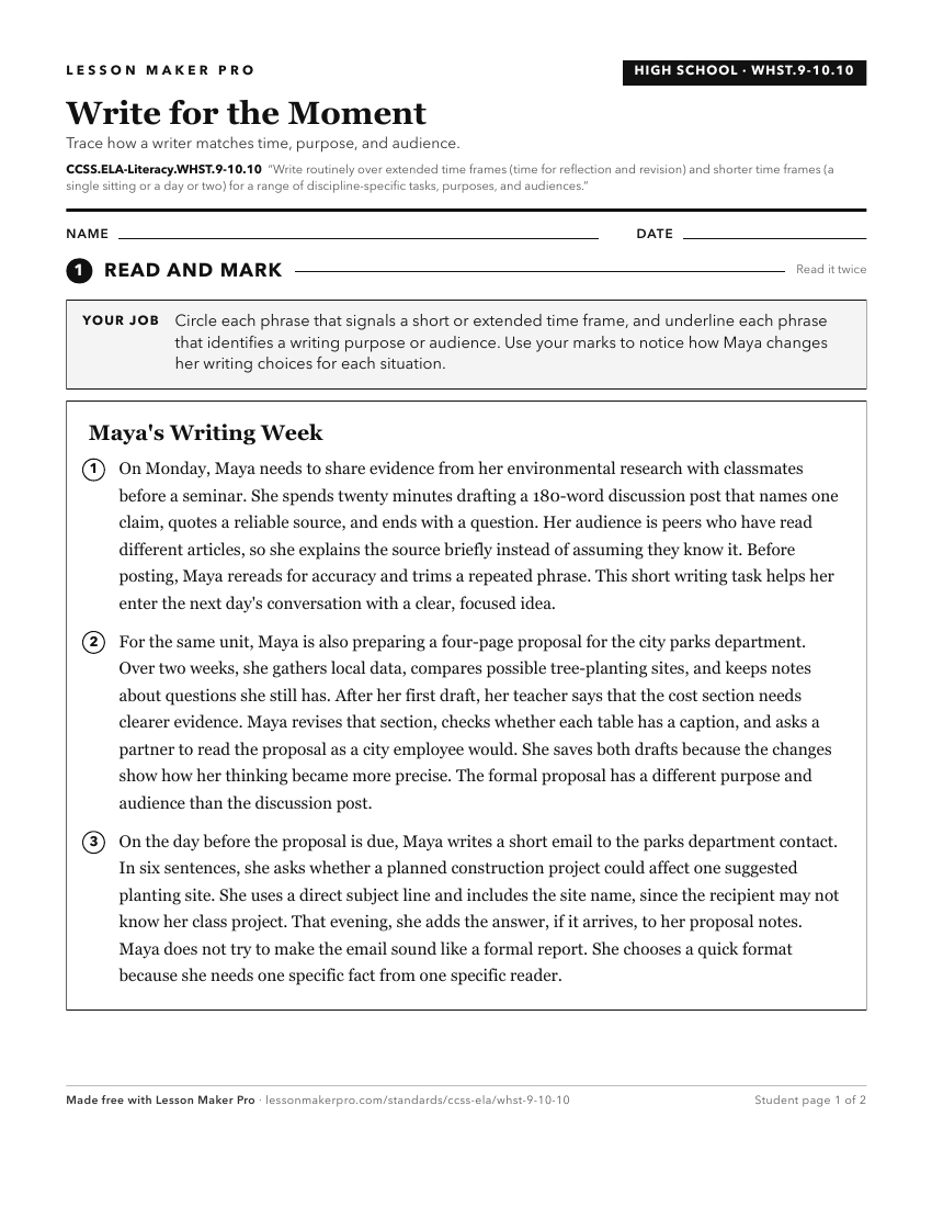 Preview of the CCSS.ELA-Literacy.WHST.9-10.10 printable worksheet