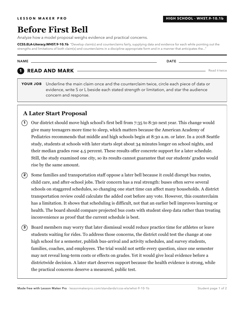 Preview of the CCSS.ELA-Literacy.WHST.9-10.1b printable worksheet