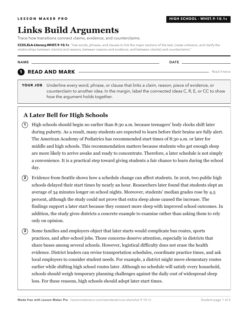 Preview of the CCSS.ELA-Literacy.WHST.9-10.1c printable worksheet