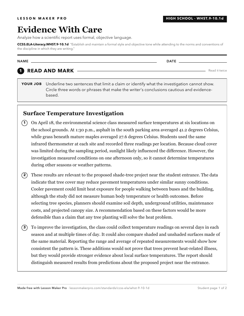 Preview of the CCSS.ELA-Literacy.WHST.9-10.1d printable worksheet