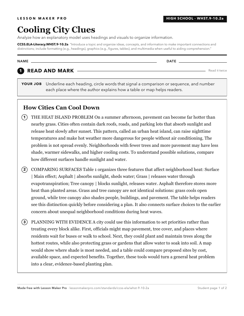 Preview of the CCSS.ELA-Literacy.WHST.9-10.2a printable worksheet