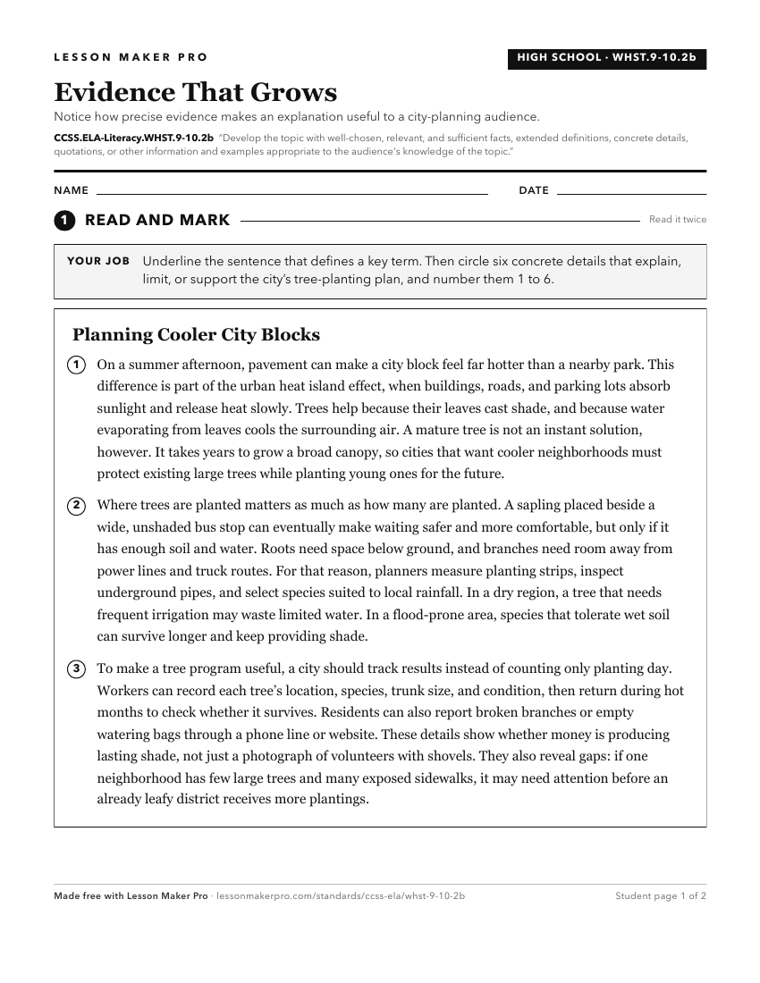 Preview of the CCSS.ELA-Literacy.WHST.9-10.2b printable worksheet