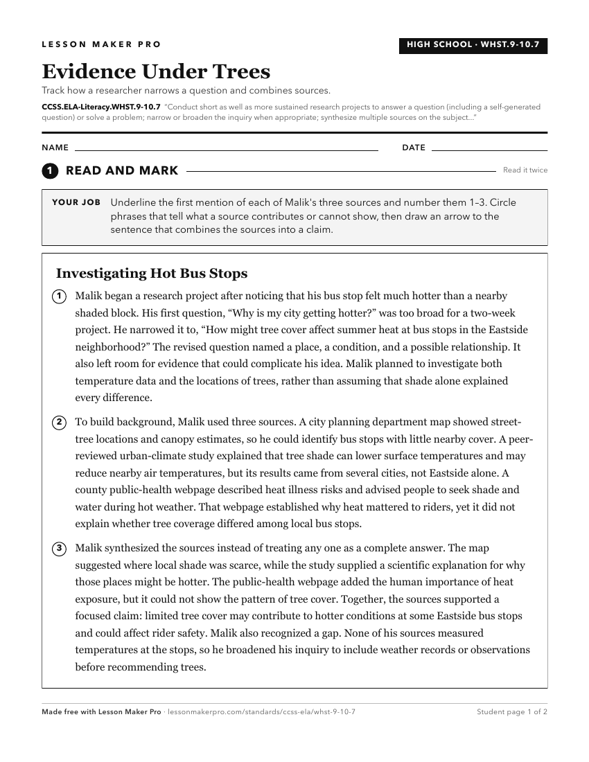 Preview of the CCSS.ELA-Literacy.WHST.9-10.7 printable worksheet