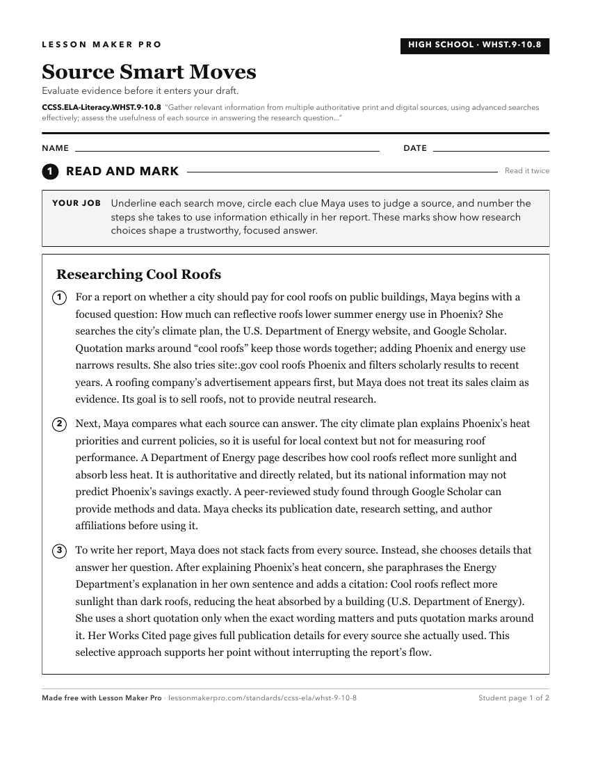Preview of the CCSS.ELA-Literacy.WHST.9-10.8 printable worksheet