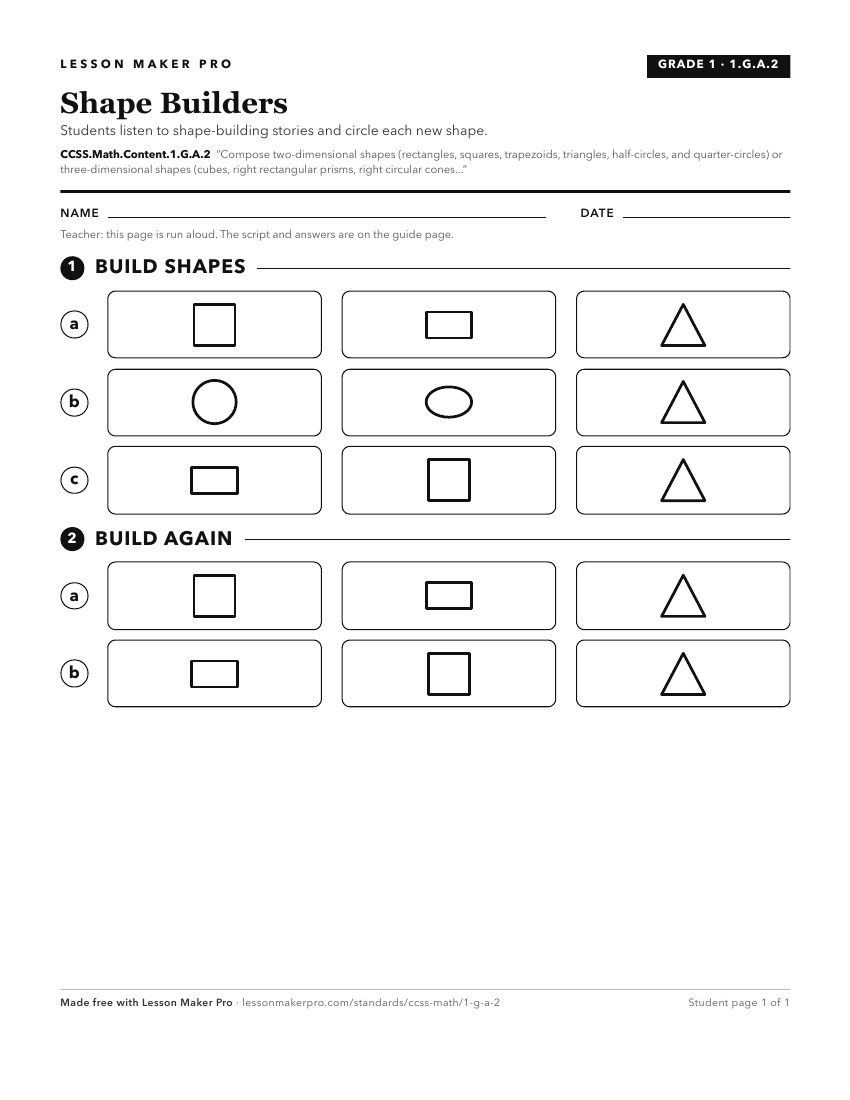 Preview of the CCSS.Math.Content.1.G.A.2 printable worksheet