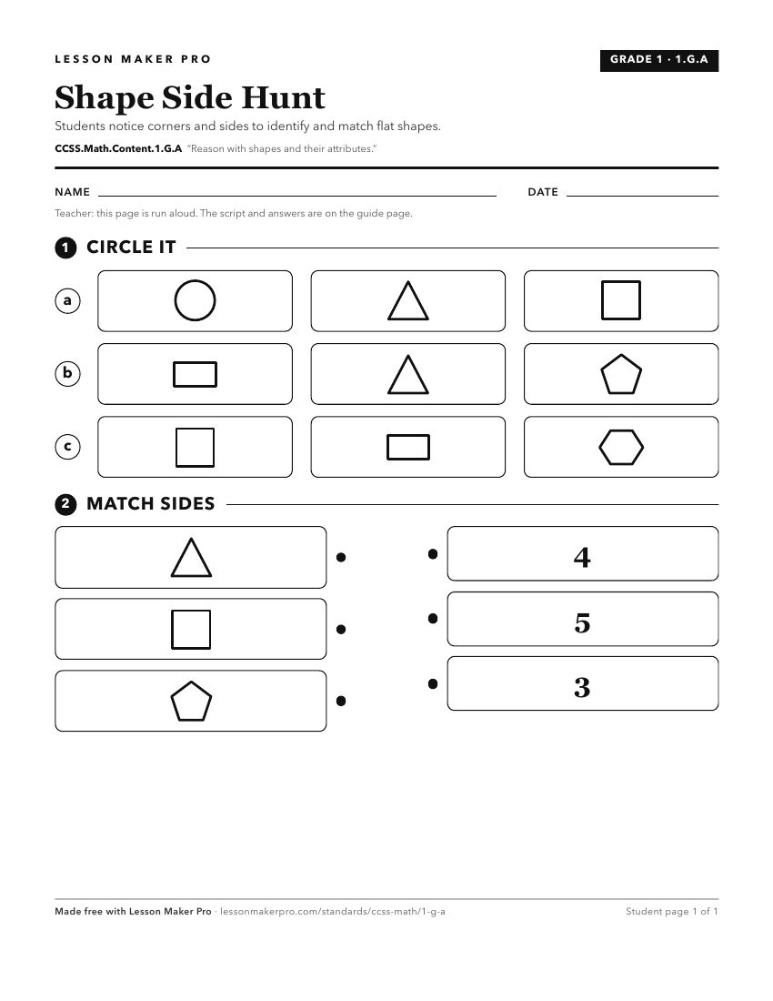 Preview of the CCSS.Math.Content.1.G.A printable worksheet