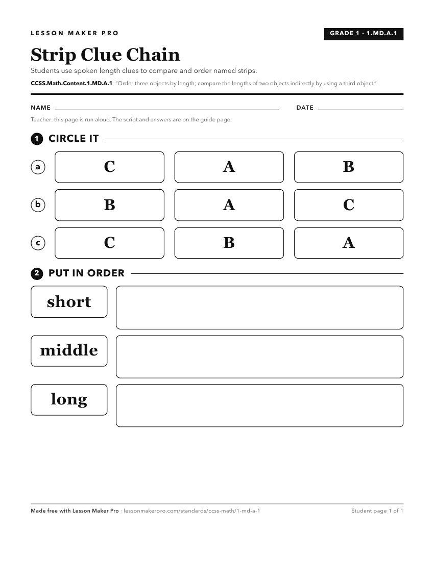 Preview of the CCSS.Math.Content.1.MD.A.1 printable worksheet