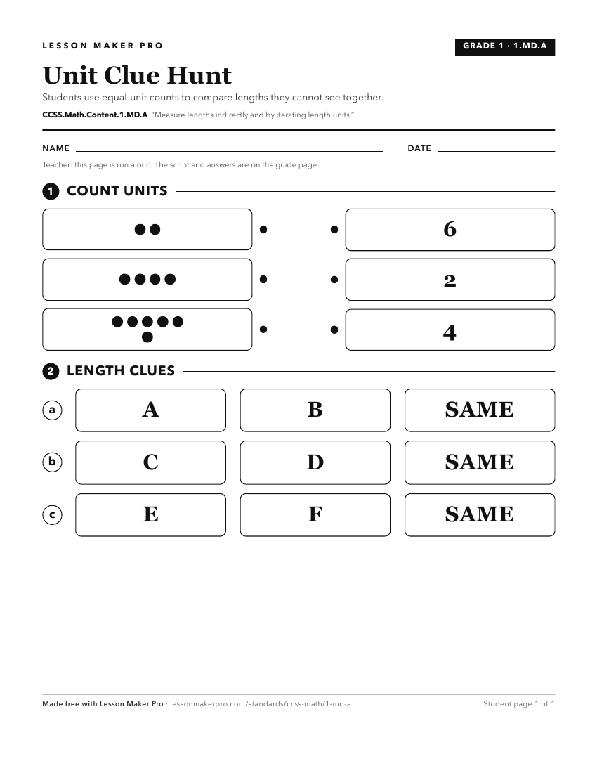 Preview of the CCSS.Math.Content.1.MD.A printable worksheet