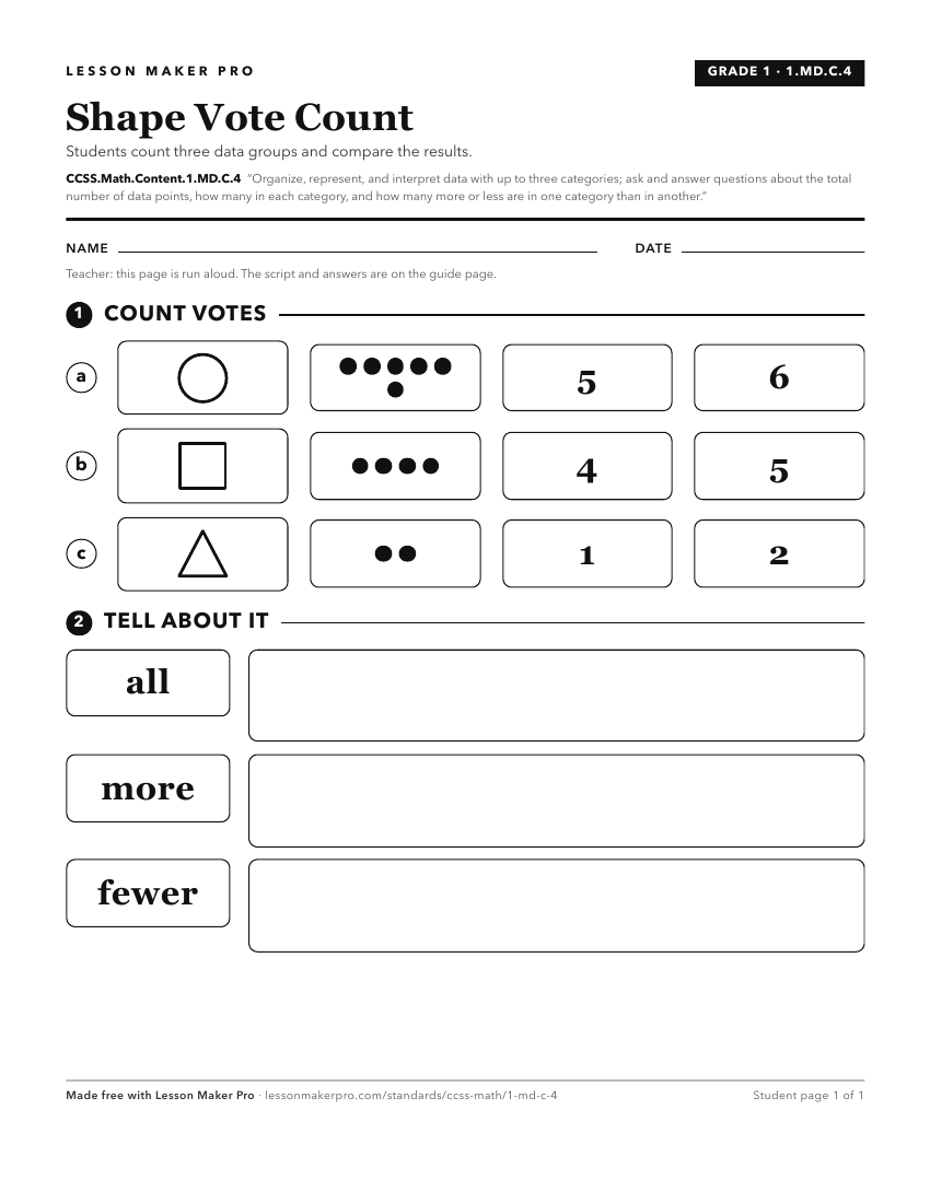 Preview of the CCSS.Math.Content.1.MD.C.4 printable worksheet