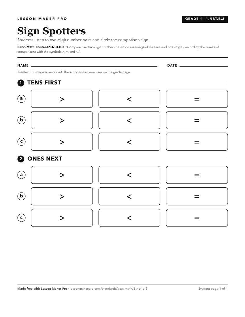 Preview of the CCSS.Math.Content.1.NBT.B.3 printable worksheet