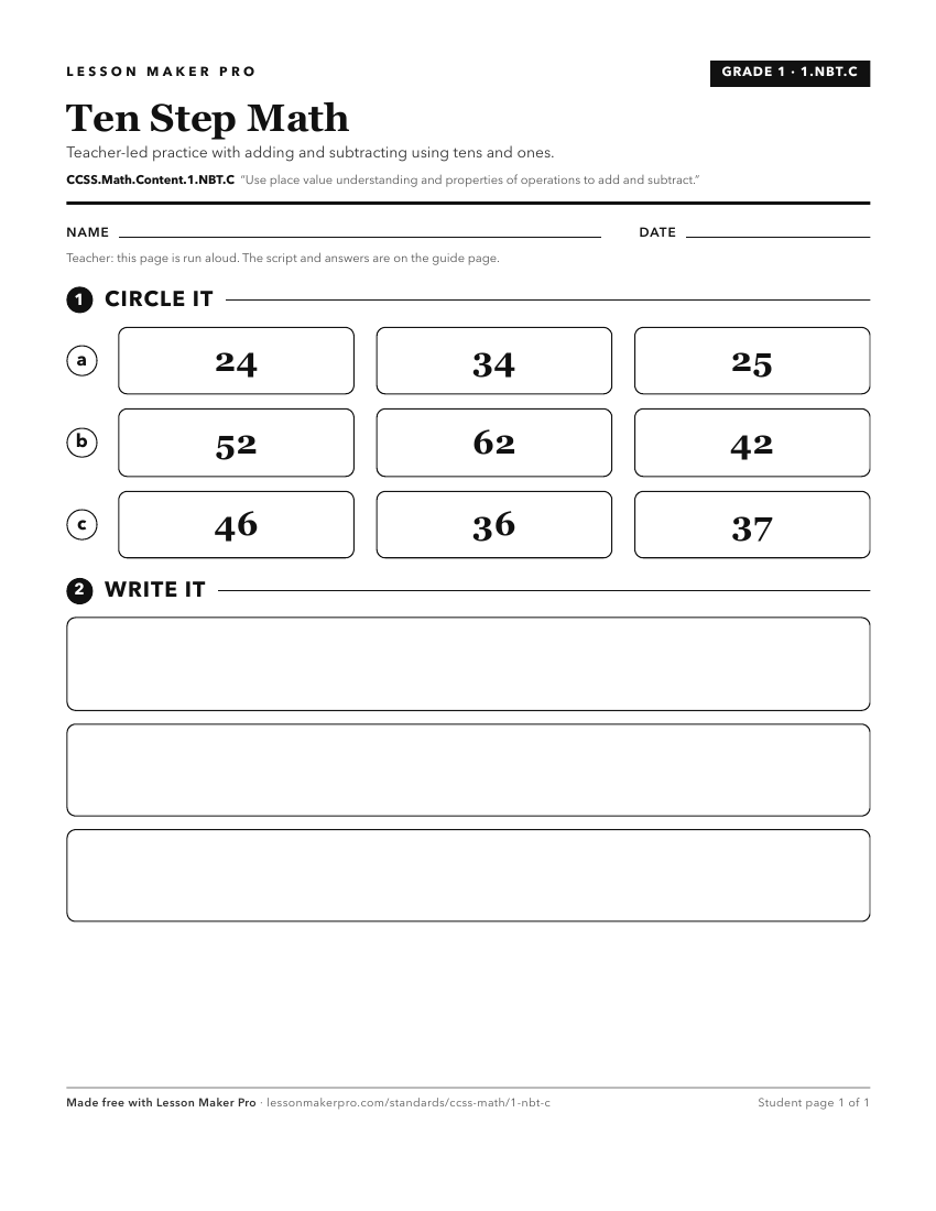 Preview of the CCSS.Math.Content.1.NBT.C printable worksheet