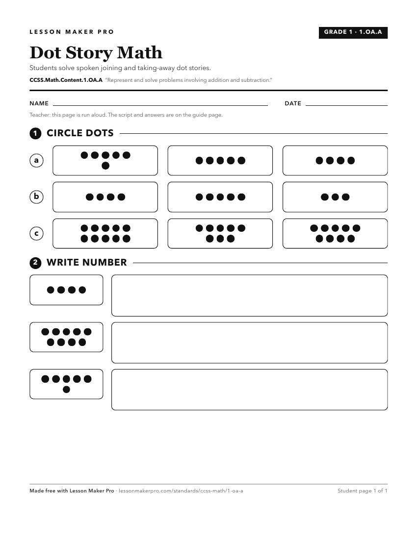Preview of the CCSS.Math.Content.1.OA.A printable worksheet