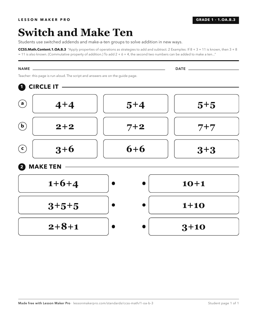 Preview of the CCSS.Math.Content.1.OA.B.3 printable worksheet
