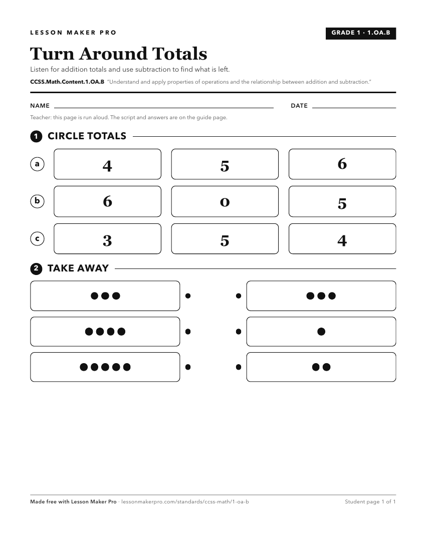 Preview of the CCSS.Math.Content.1.OA.B printable worksheet