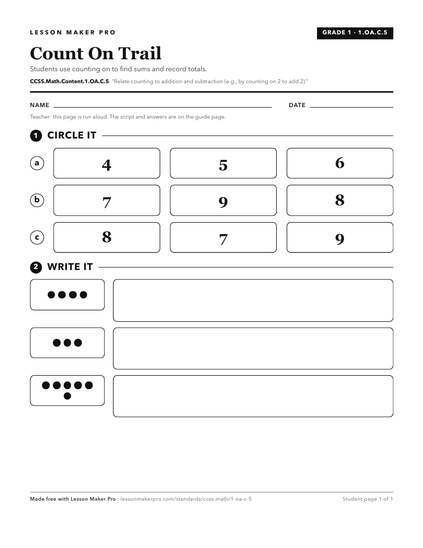 Preview of the CCSS.Math.Content.1.OA.C.5 printable worksheet