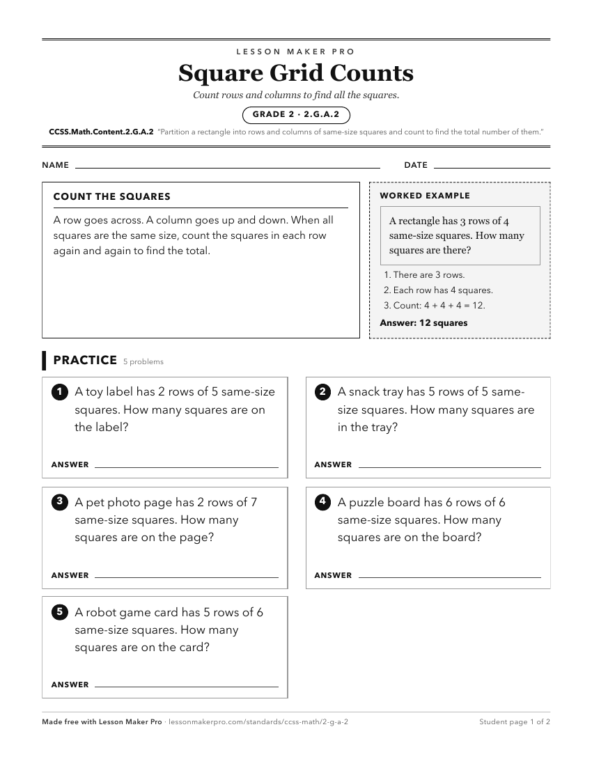 Preview of the CCSS.Math.Content.2.G.A.2 printable worksheet