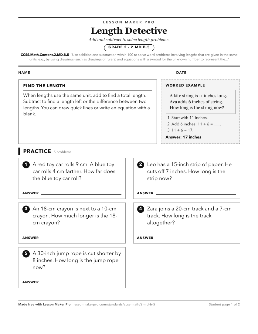 Preview of the CCSS.Math.Content.2.MD.B.5 printable worksheet