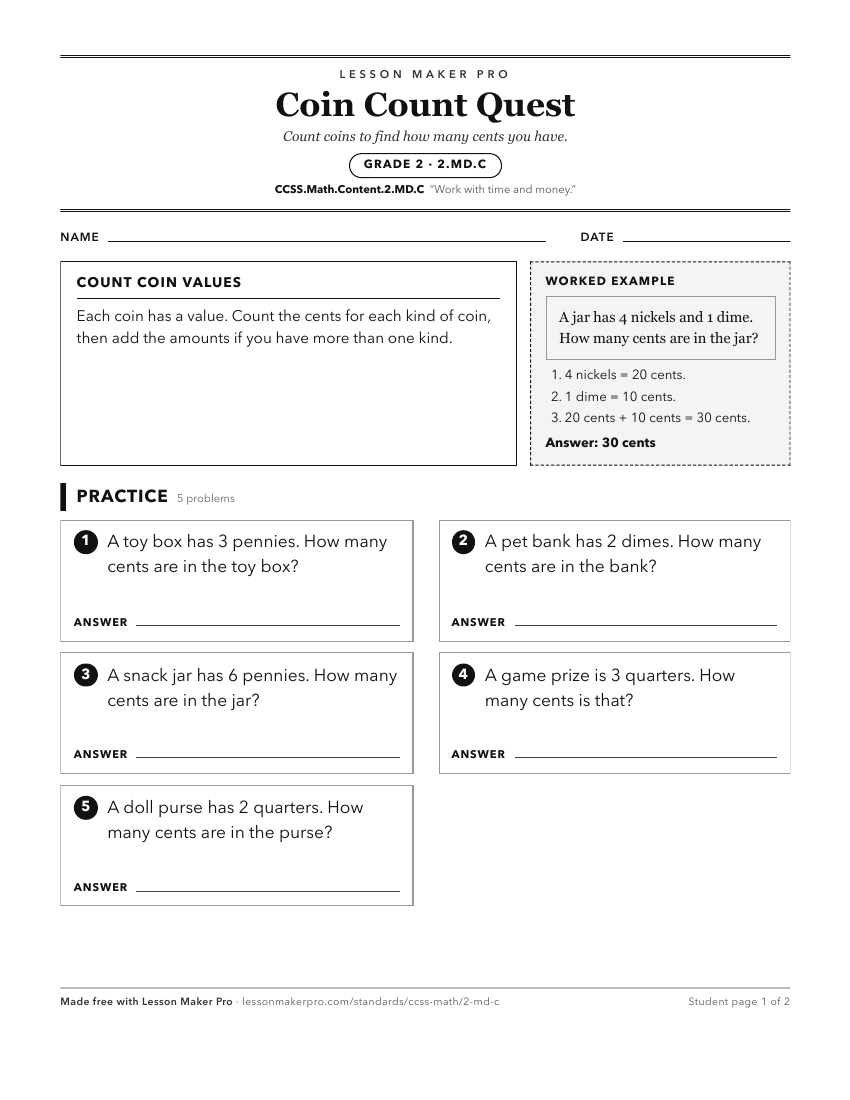 Preview of the CCSS.Math.Content.2.MD.C printable worksheet