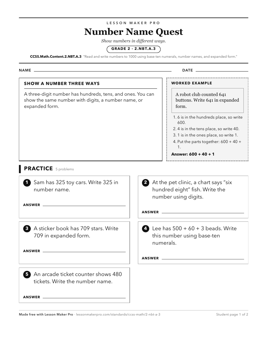 Preview of the CCSS.Math.Content.2.NBT.A.3 printable worksheet