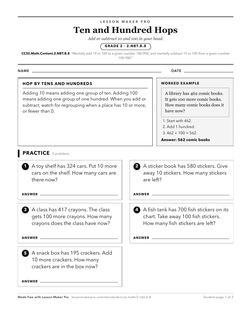 Preview of the CCSS.Math.Content.2.NBT.B.8 printable worksheet