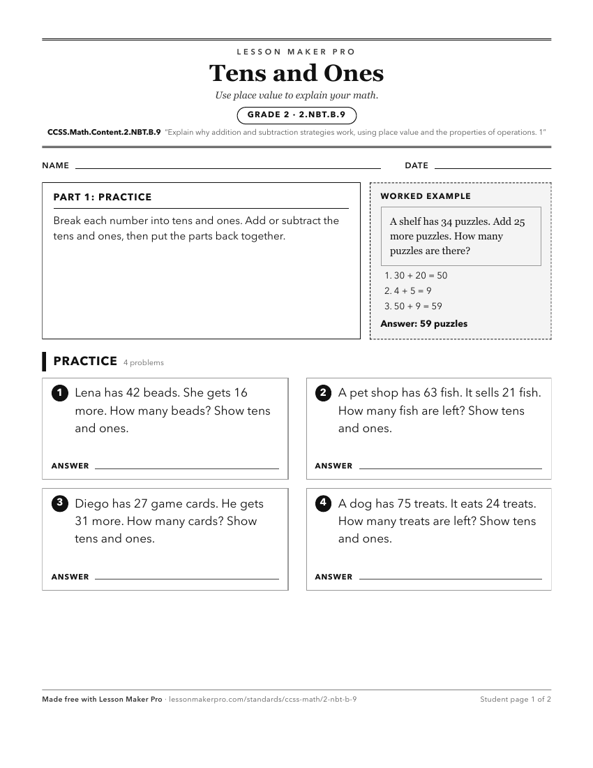 Preview of the CCSS.Math.Content.2.NBT.B.9 printable worksheet