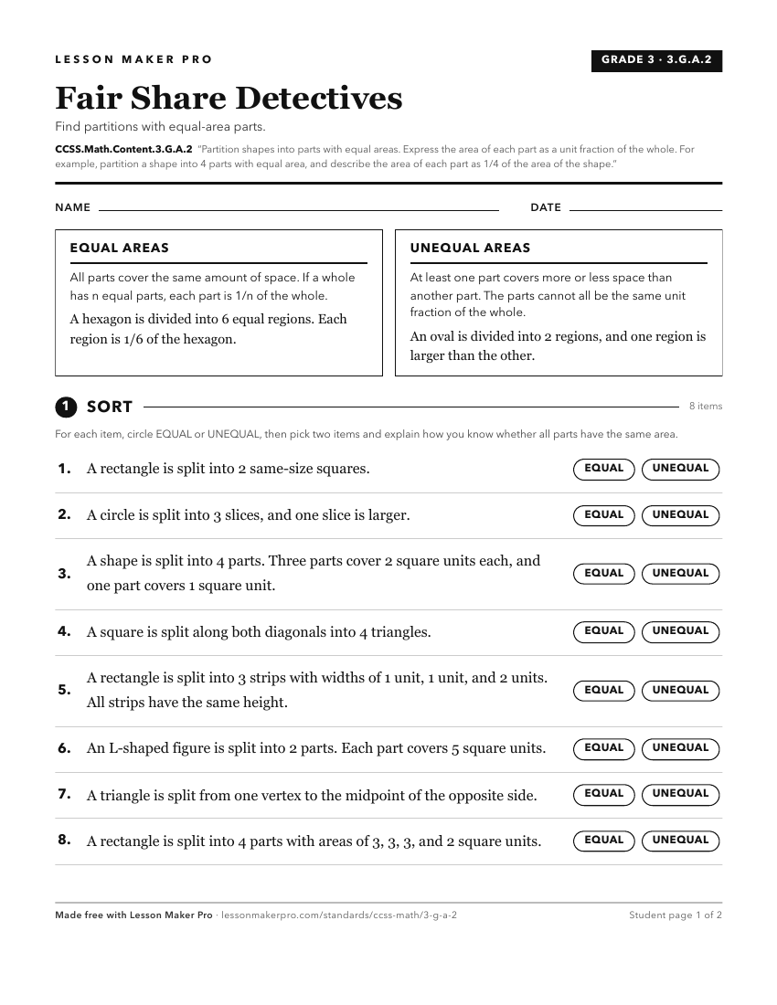 Preview of the CCSS.Math.Content.3.G.A.2 printable worksheet