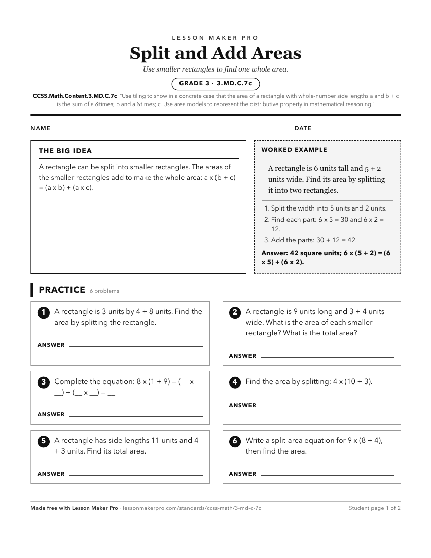Preview of the CCSS.Math.Content.3.MD.C.7c printable worksheet