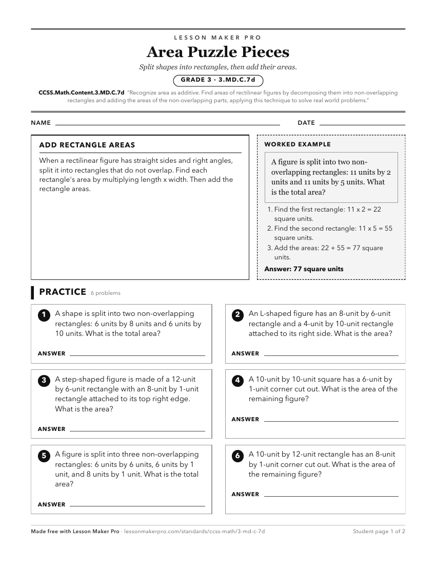 Preview of the CCSS.Math.Content.3.MD.C.7d printable worksheet