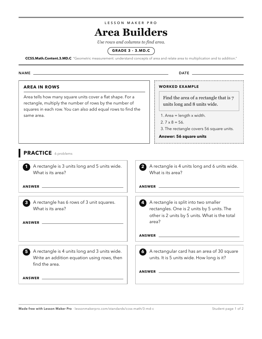 Preview of the CCSS.Math.Content.3.MD.C printable worksheet