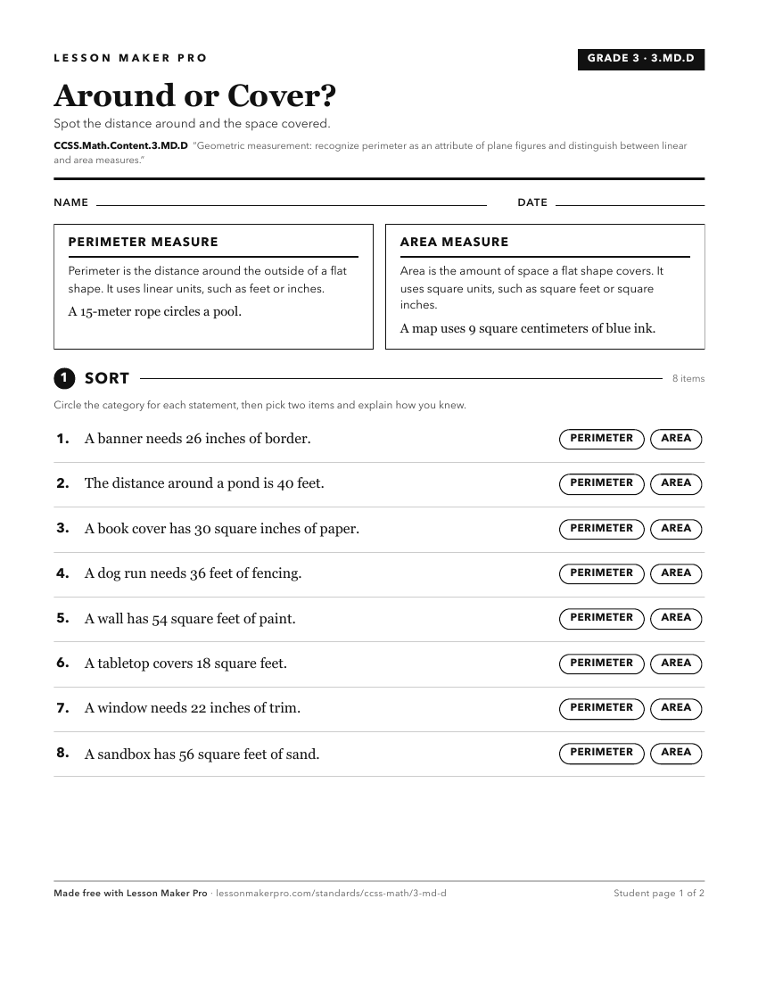 Preview of the CCSS.Math.Content.3.MD.D printable worksheet