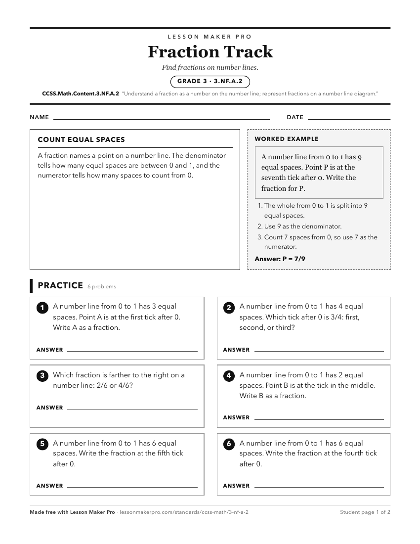Preview of the CCSS.Math.Content.3.NF.A.2 printable worksheet