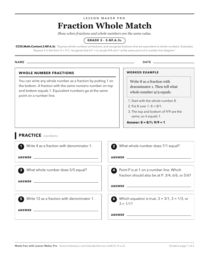 Preview of the CCSS.Math.Content.3.NF.A.3c printable worksheet