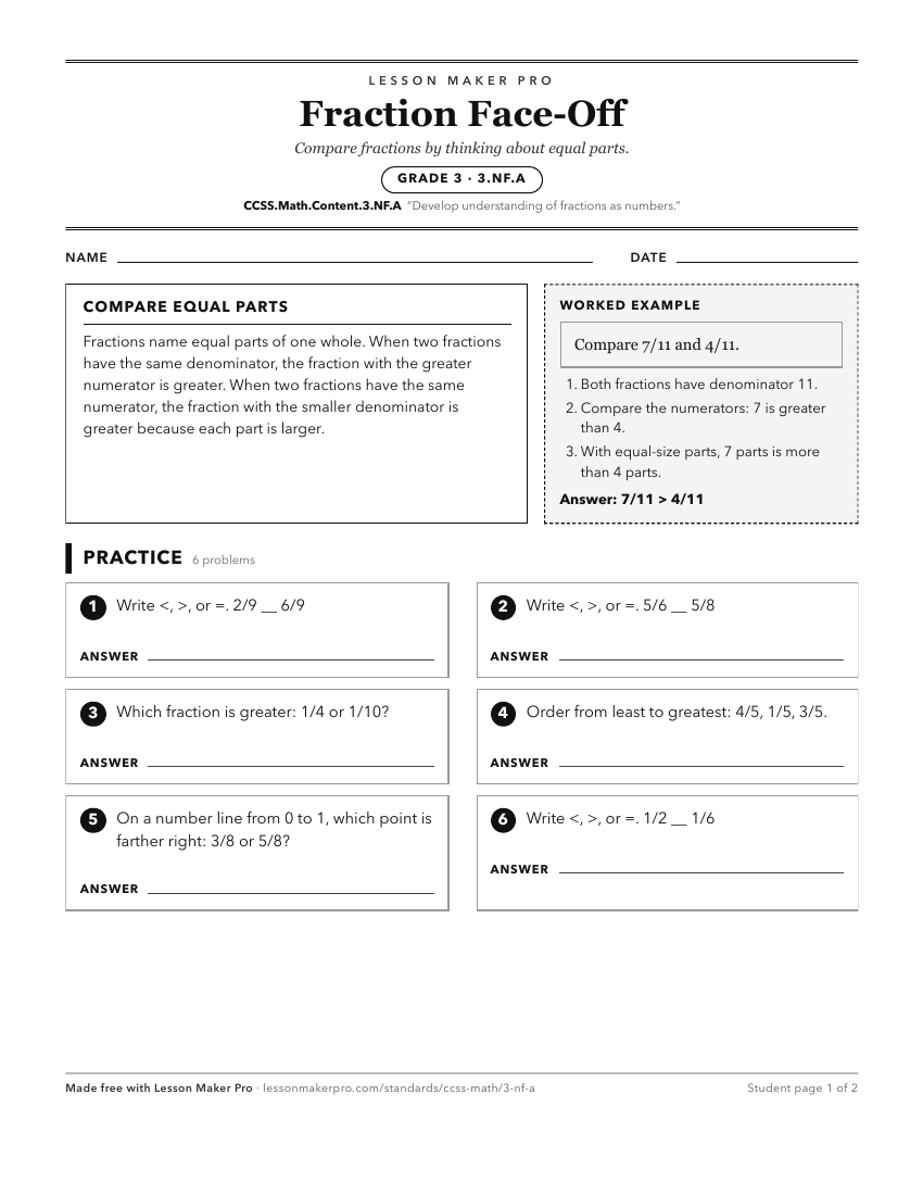 Preview of the CCSS.Math.Content.3.NF.A printable worksheet
