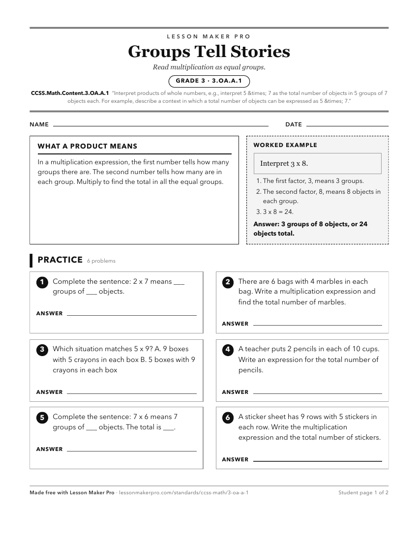 Preview of the CCSS.Math.Content.3.OA.A.1 printable worksheet