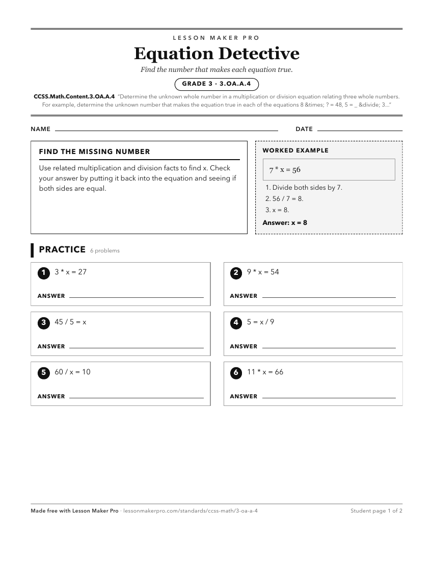 Preview of the CCSS.Math.Content.3.OA.A.4 printable worksheet