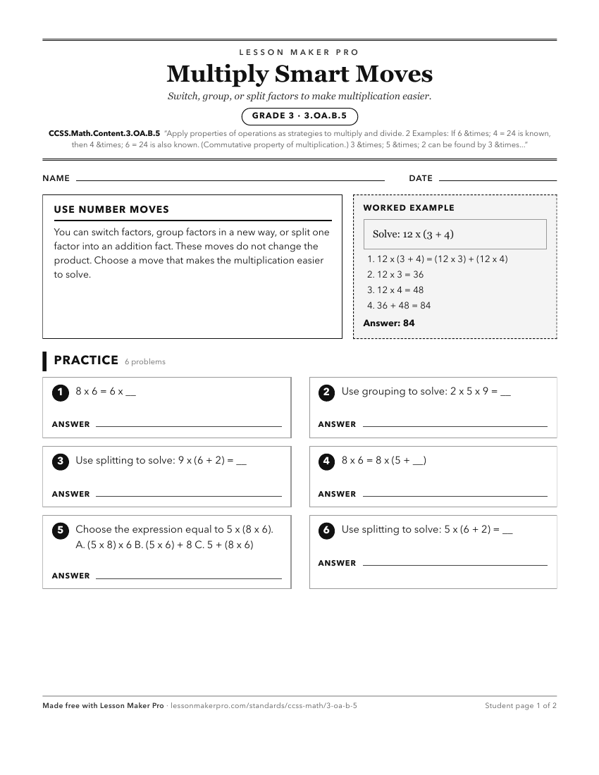 Preview of the CCSS.Math.Content.3.OA.B.5 printable worksheet
