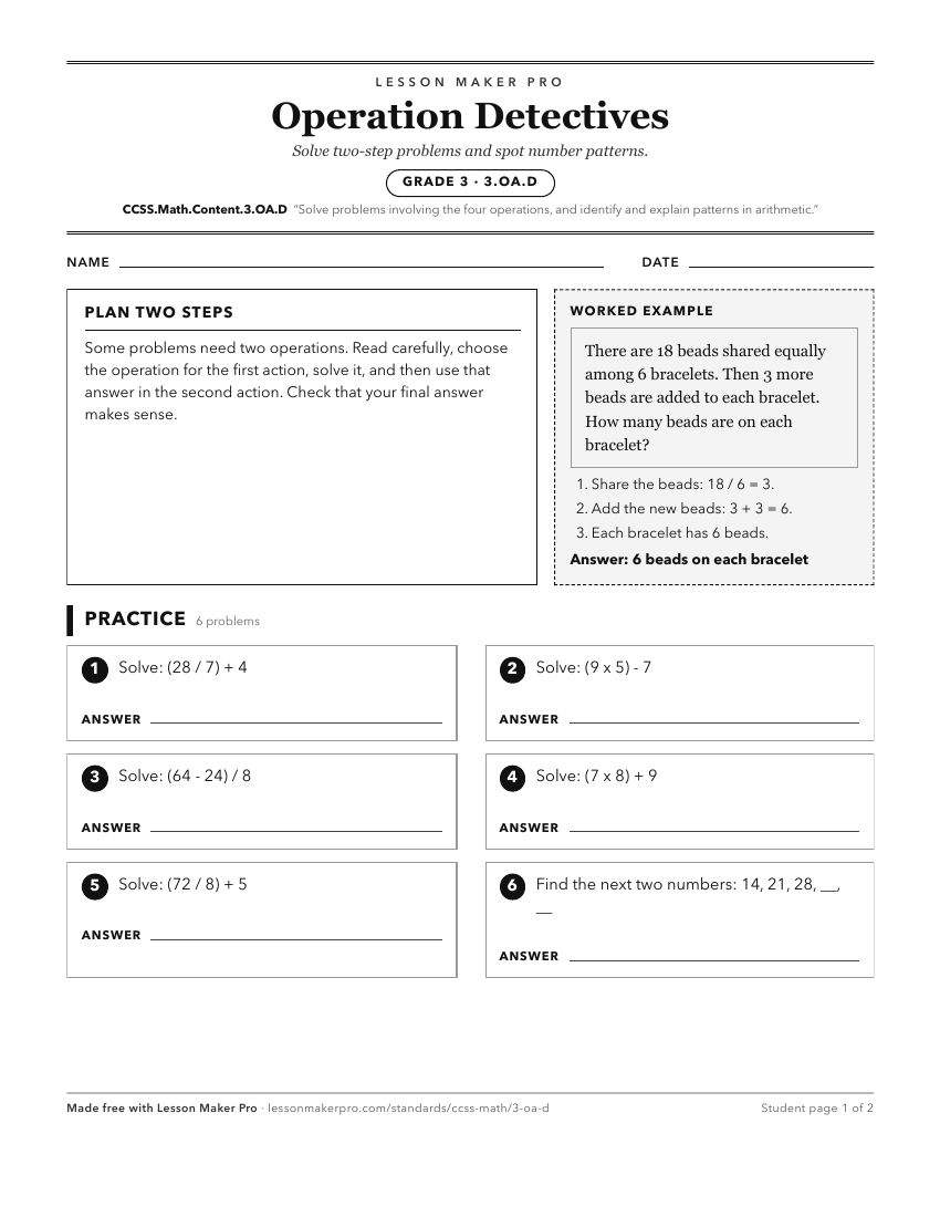 Preview of the CCSS.Math.Content.3.OA.D printable worksheet
