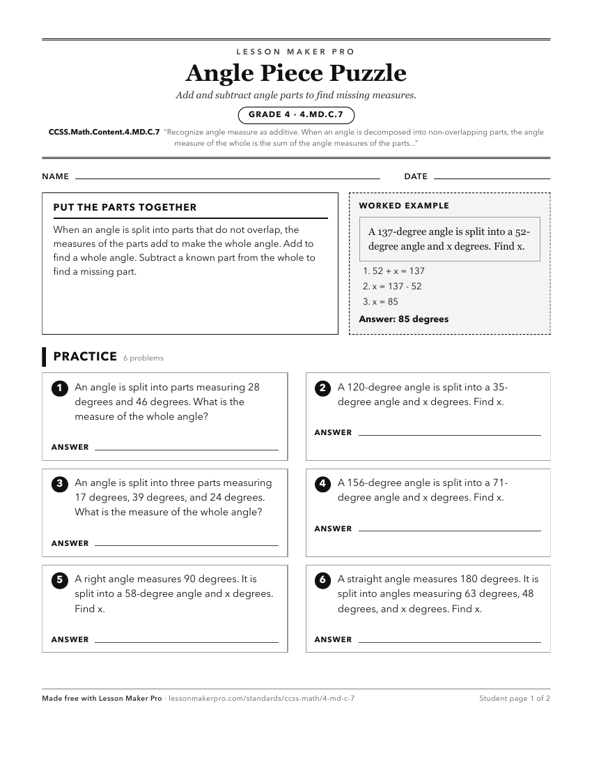 Preview of the CCSS.Math.Content.4.MD.C.7 printable worksheet