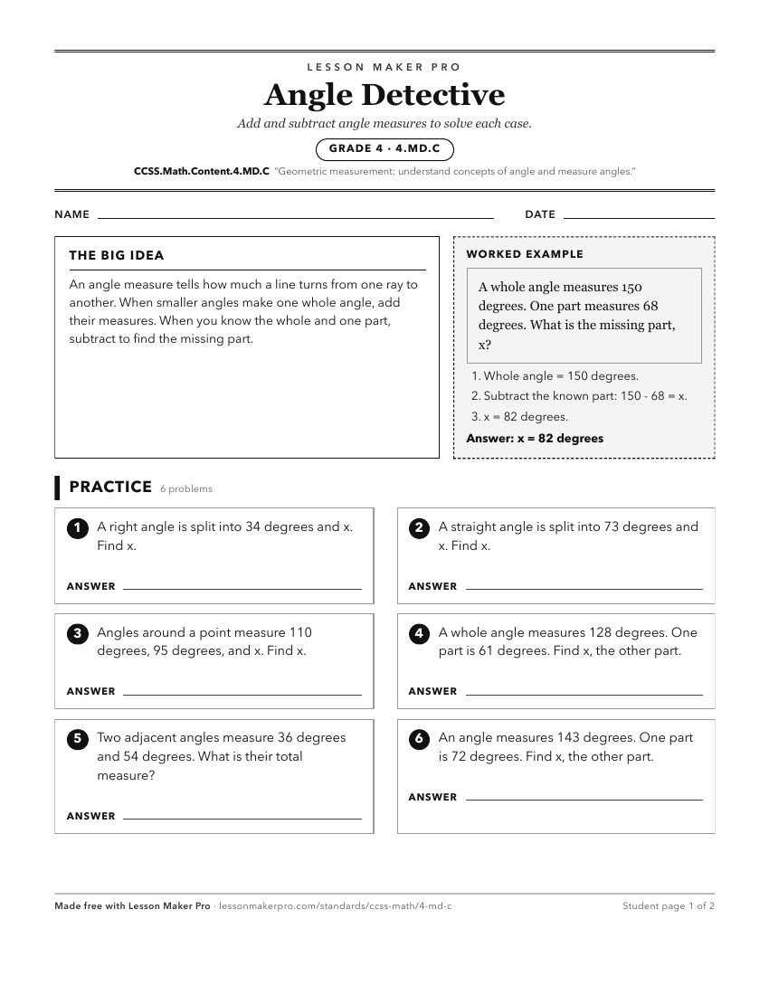 Preview of the CCSS.Math.Content.4.MD.C printable worksheet