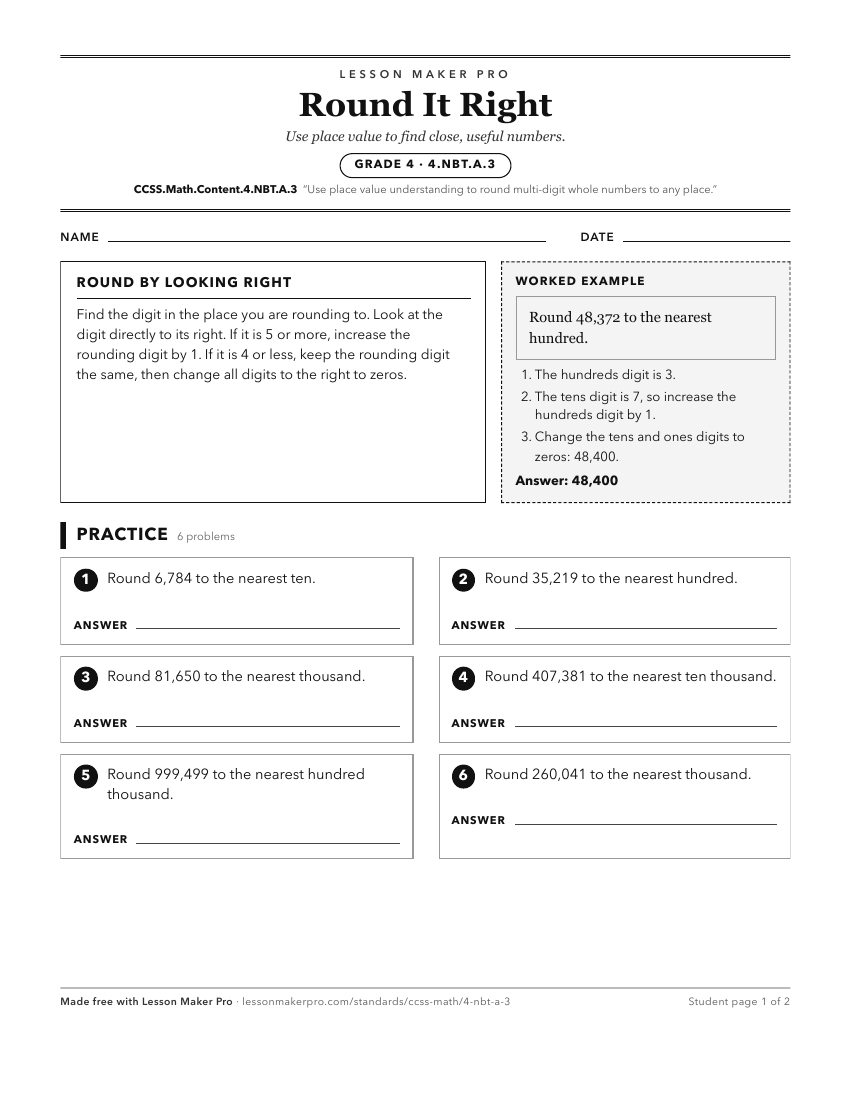 Preview of the CCSS.Math.Content.4.NBT.A.3 printable worksheet