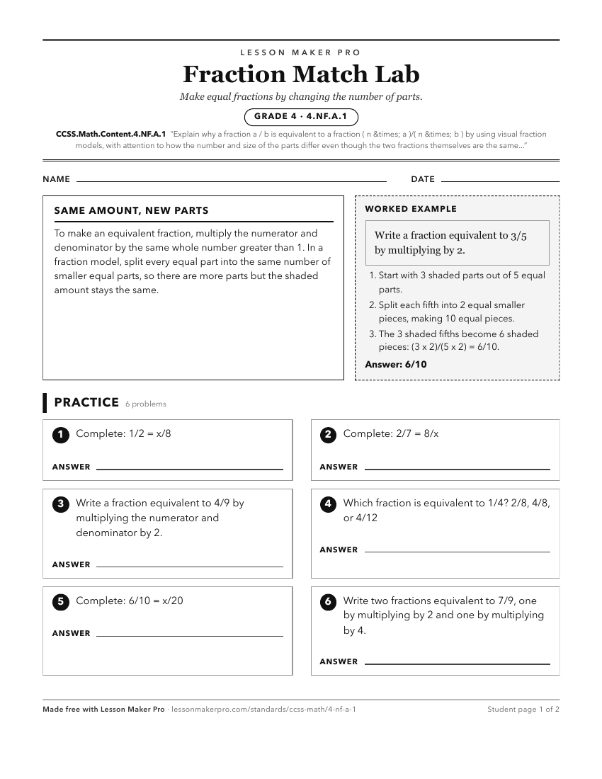 Preview of the CCSS.Math.Content.4.NF.A.1 printable worksheet