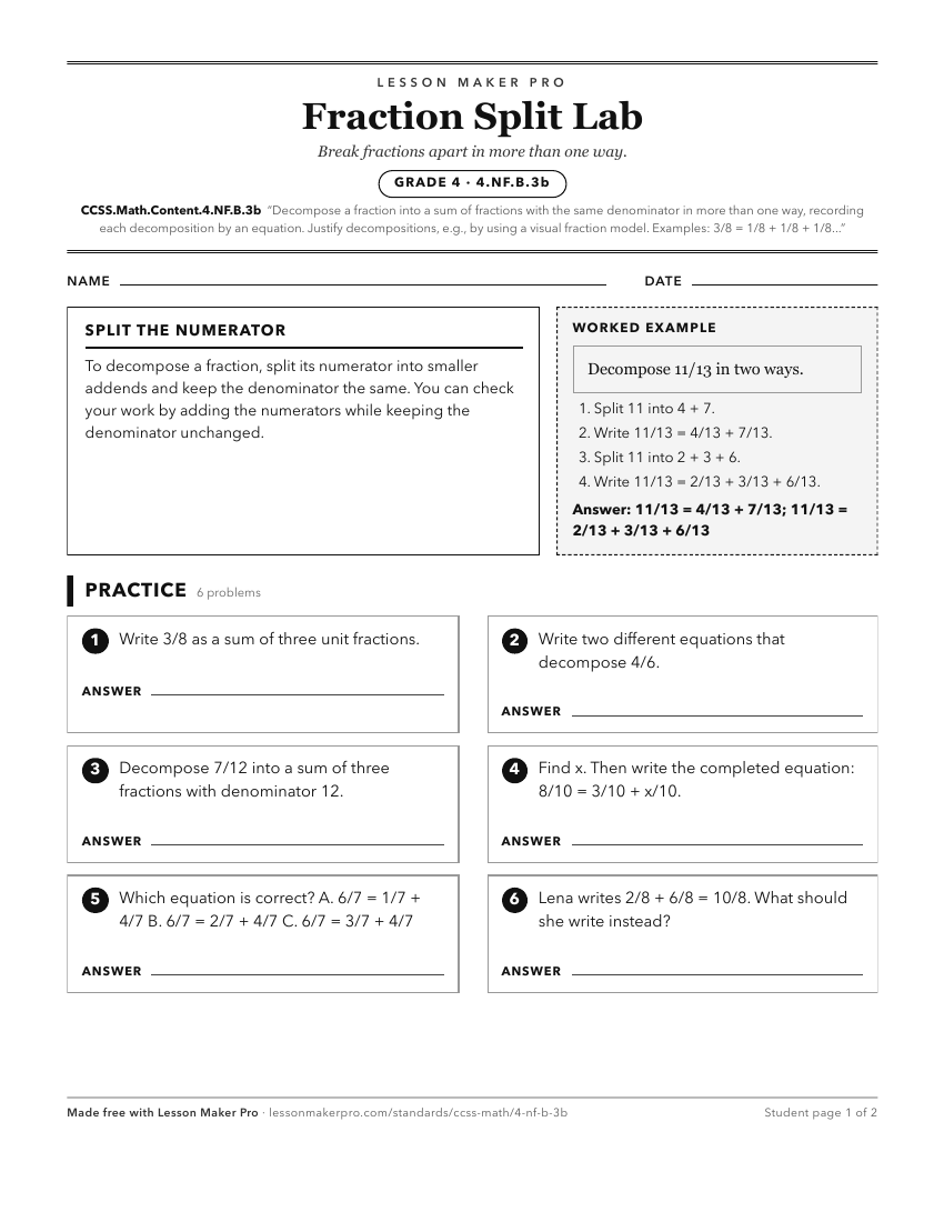 Preview of the CCSS.Math.Content.4.NF.B.3b printable worksheet