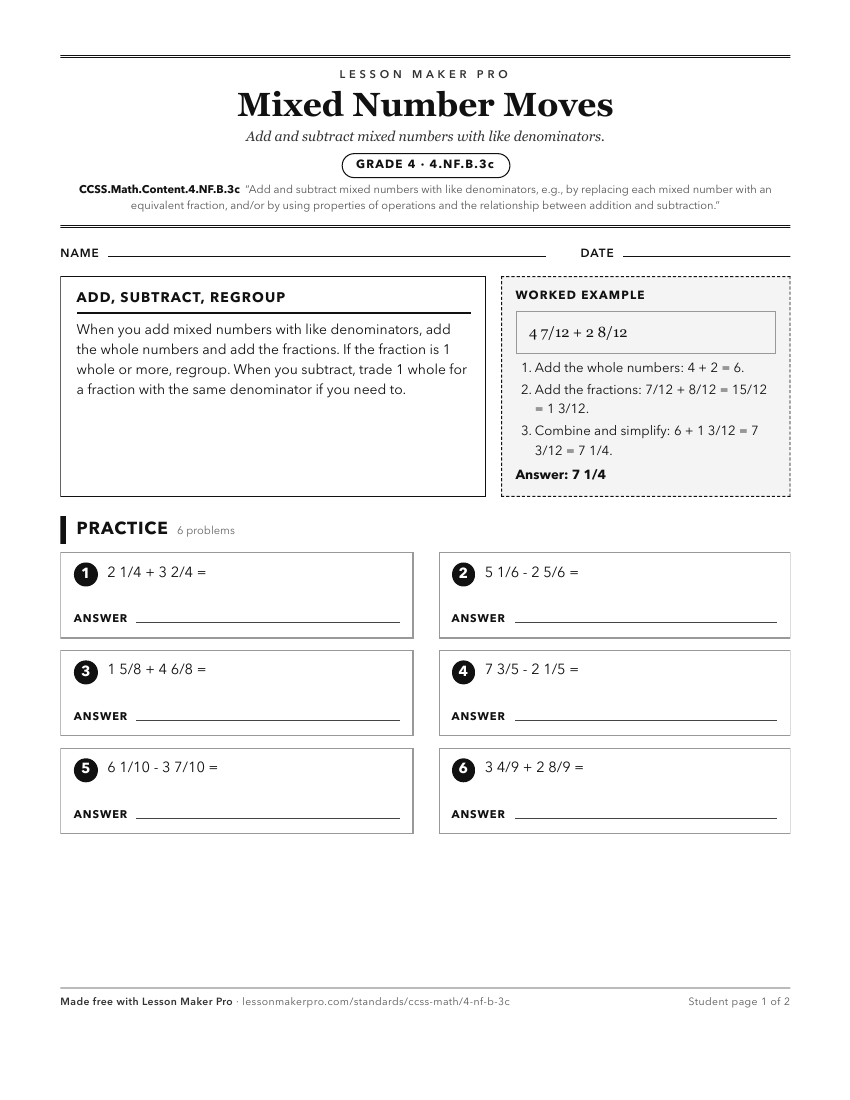 Preview of the CCSS.Math.Content.4.NF.B.3c printable worksheet