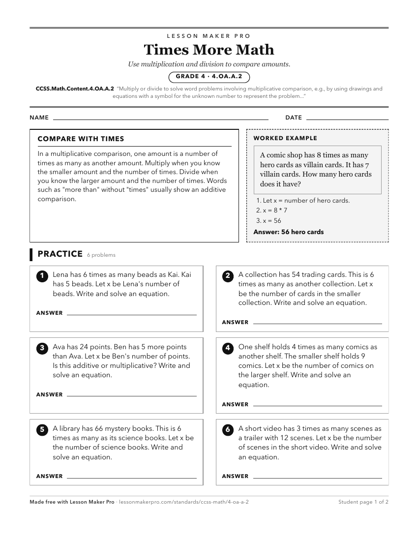 Preview of the CCSS.Math.Content.4.OA.A.2 printable worksheet