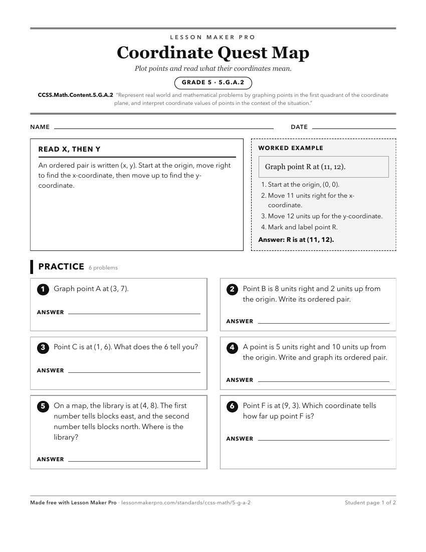 Preview of the CCSS.Math.Content.5.G.A.2 printable worksheet
