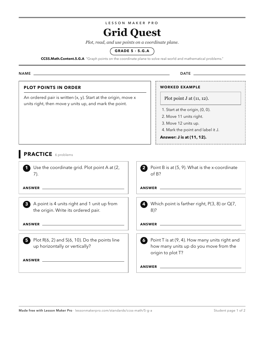Preview of the CCSS.Math.Content.5.G.A printable worksheet