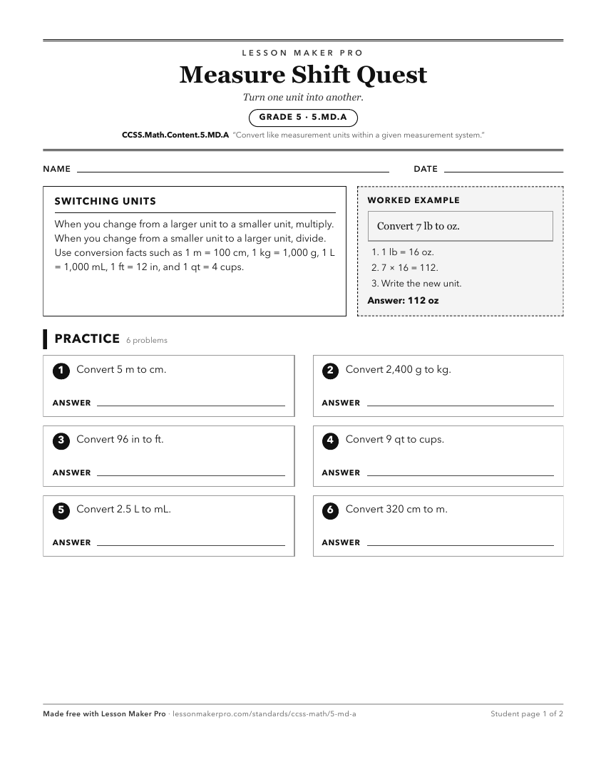 Preview of the CCSS.Math.Content.5.MD.A printable worksheet