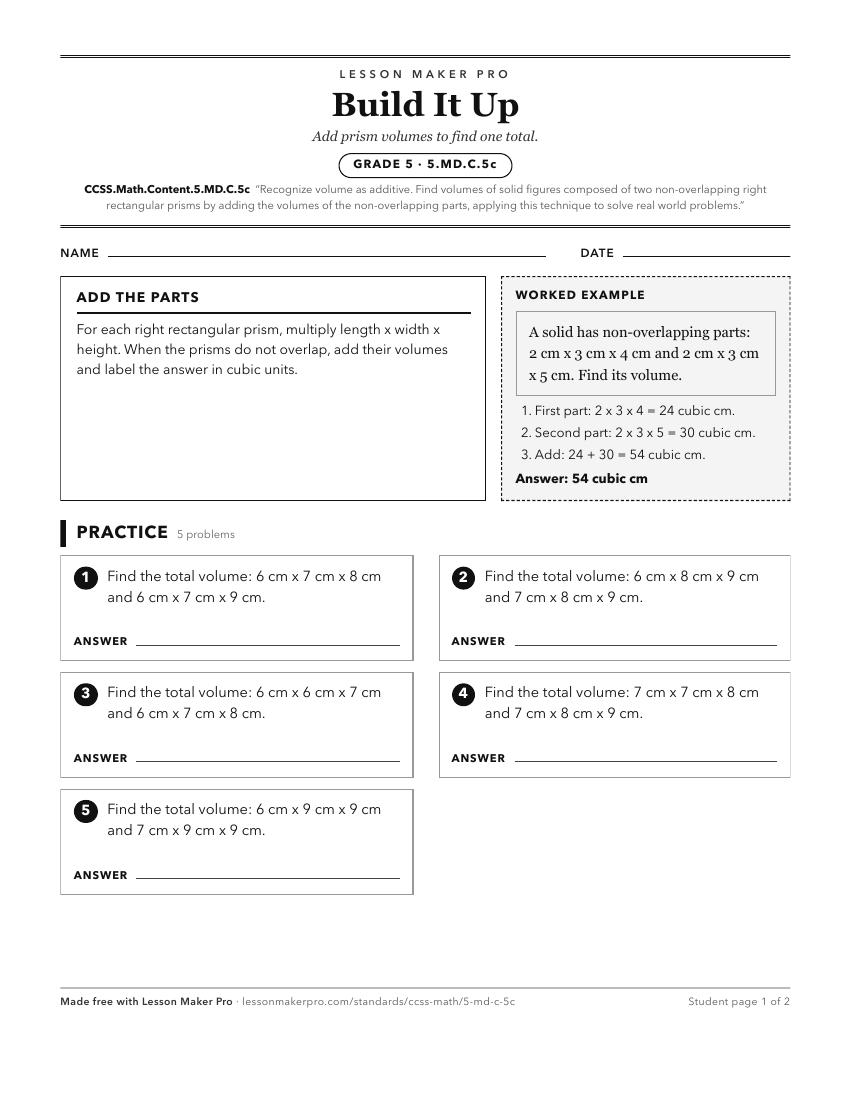 Preview of the CCSS.Math.Content.5.MD.C.5c printable worksheet