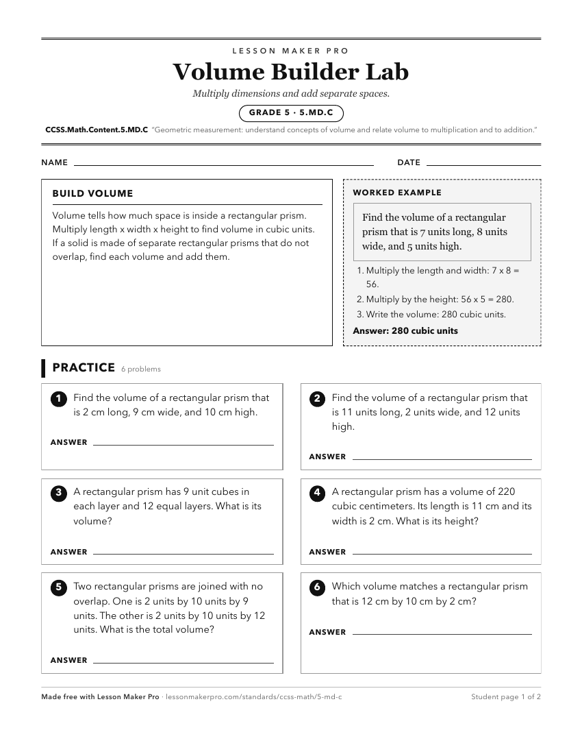 Preview of the CCSS.Math.Content.5.MD.C printable worksheet